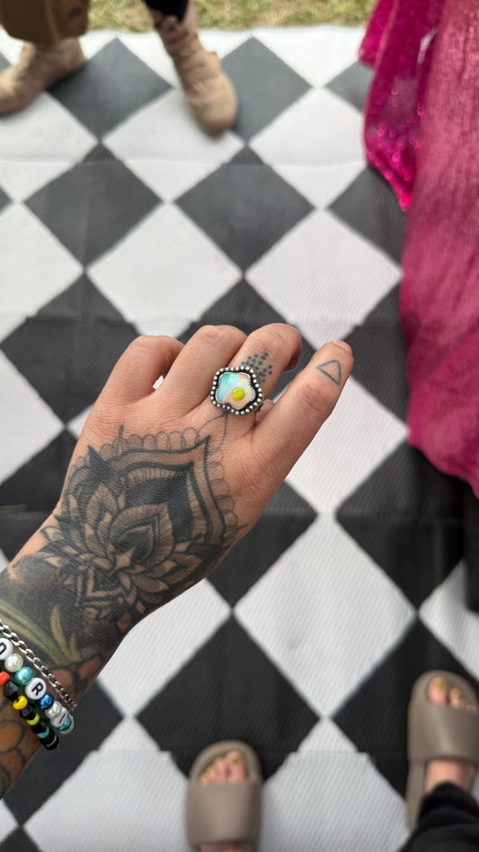 Aurora Opal Fried Egg Ring - Size 8