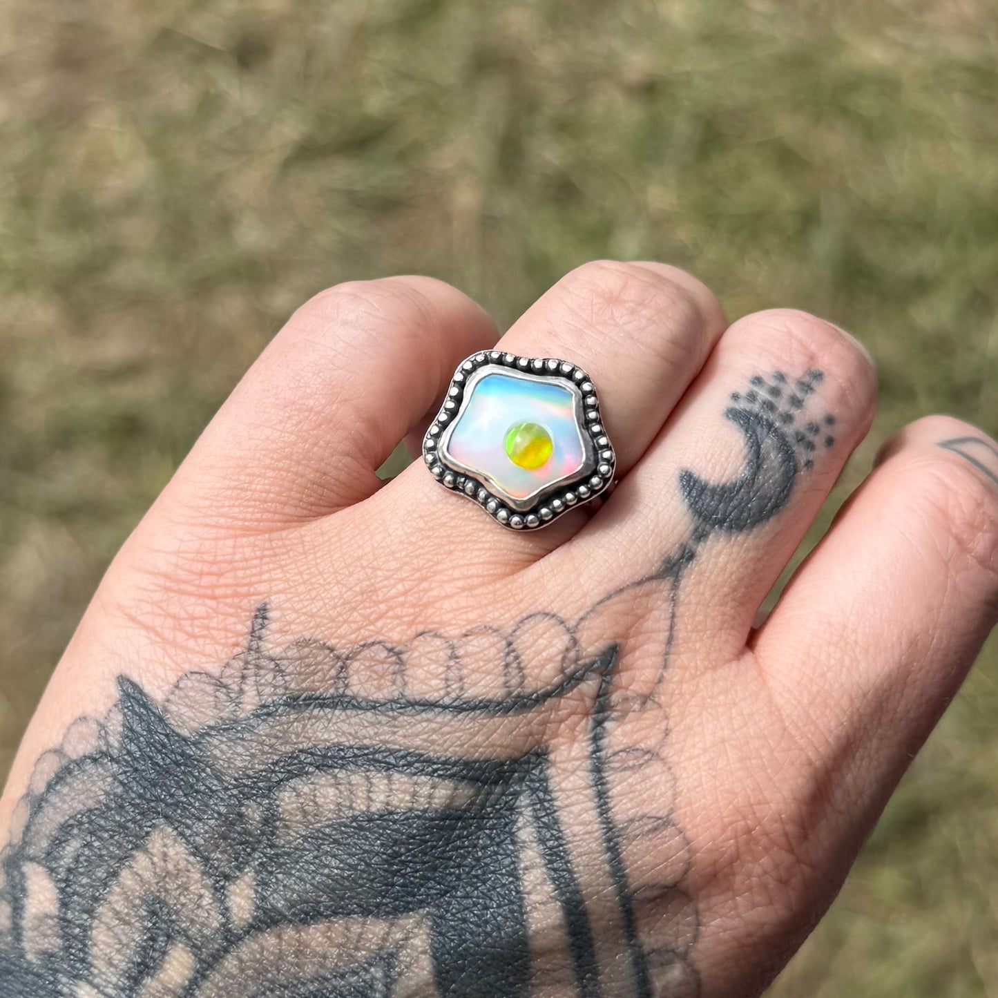 Aurora Opal Fried Egg Ring - Size 7