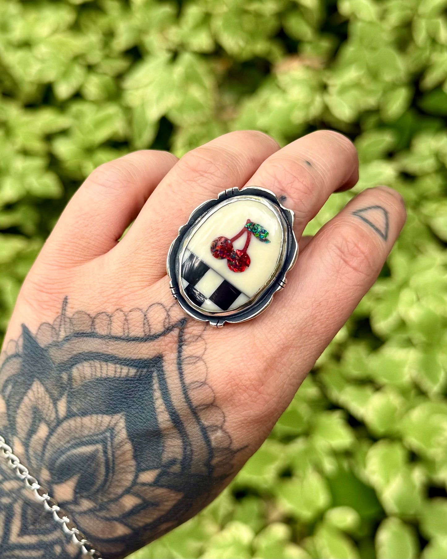 Aurora Opal Cherry Checkerboard Statement Ring