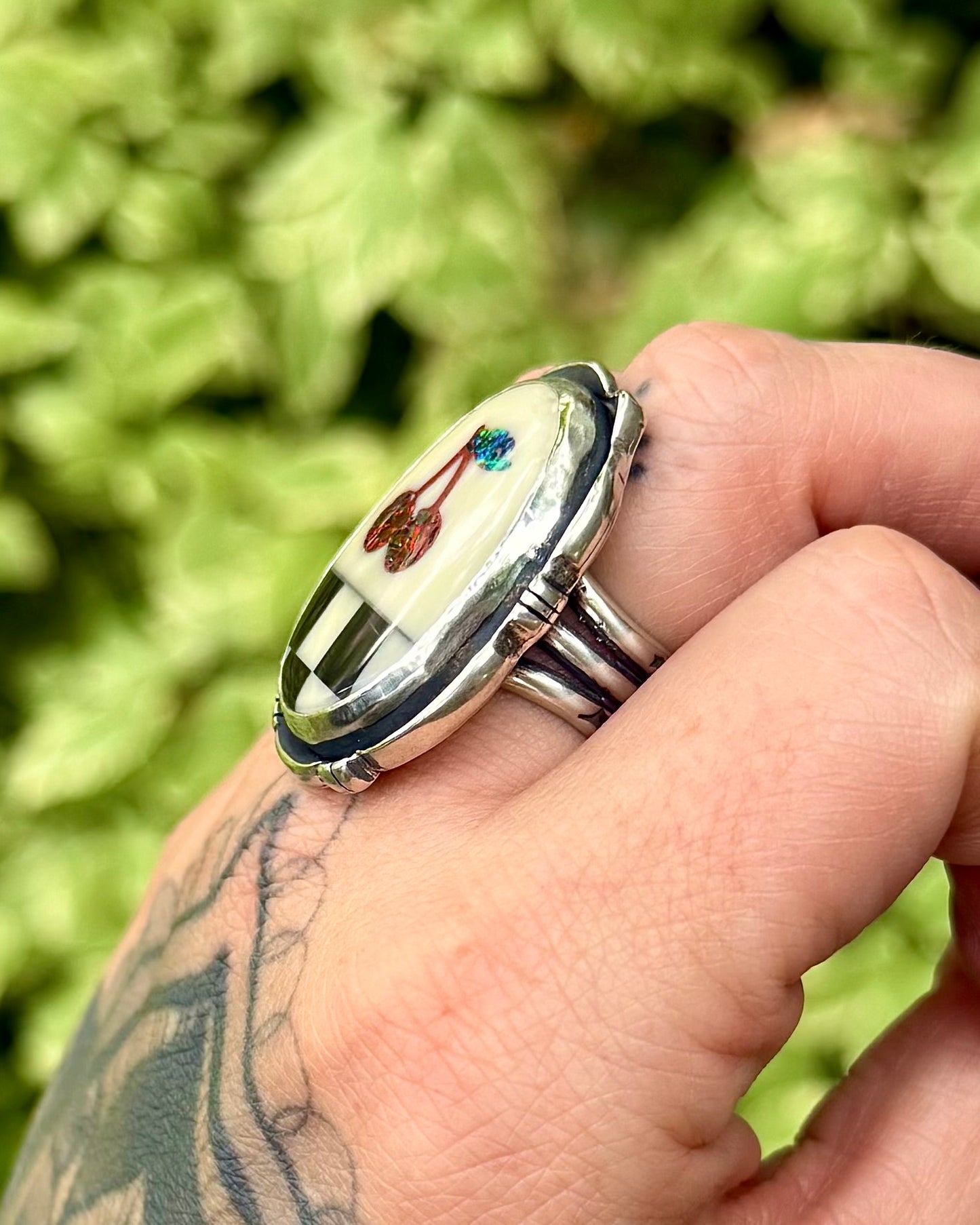 Aurora Opal Cherry Checkerboard Statement Ring