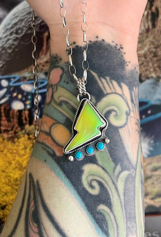Aurora Opal Bowie Bolt Necklace w/ Kingman Turquoise