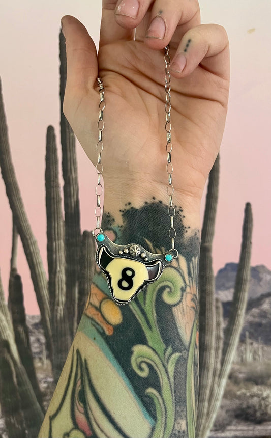 Longhorn 8Ball Necklace w/ Kingman Turquoise