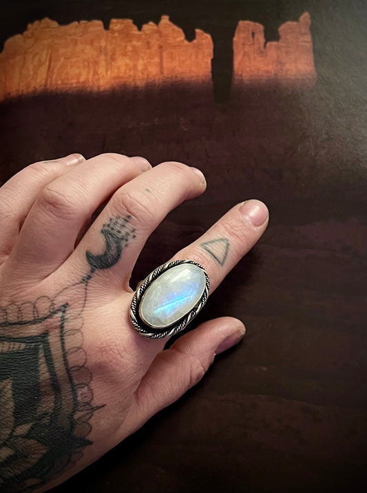 Rainbow Moonstone Statement Ring | Size 9.5