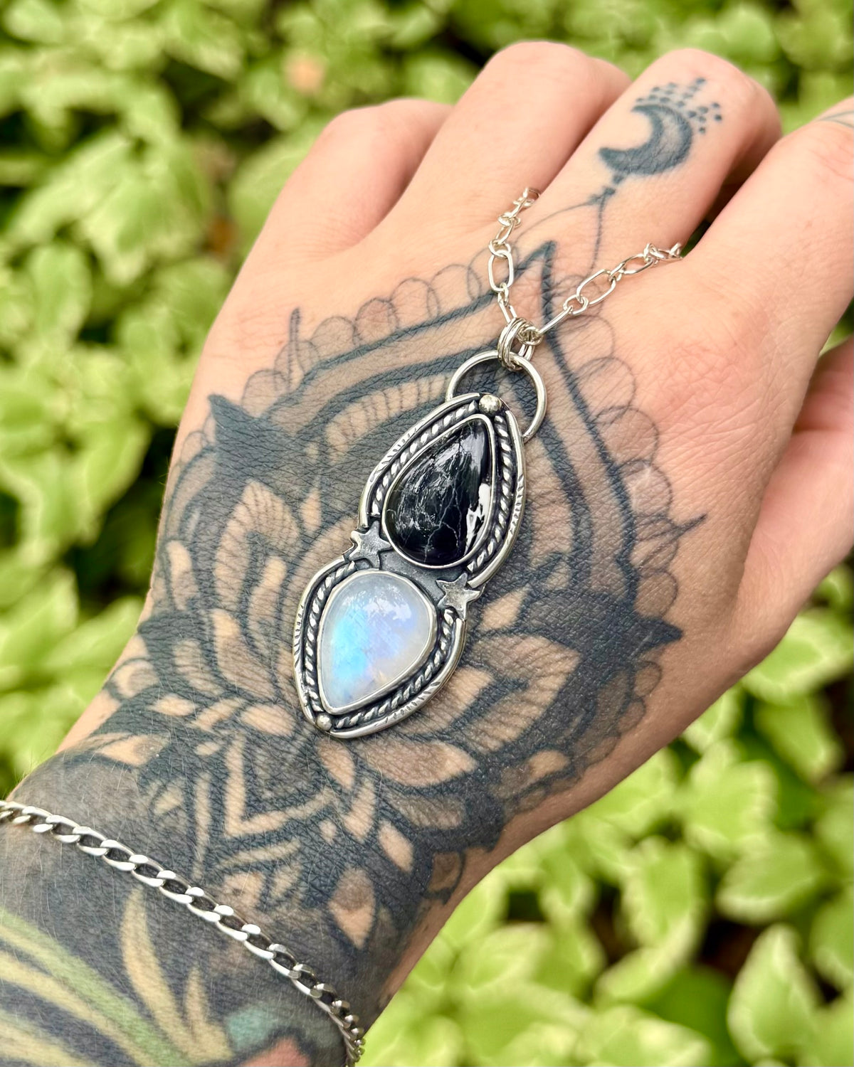 White Buffalo Turquoise & Rainbow Moonstone Talisman Necklace