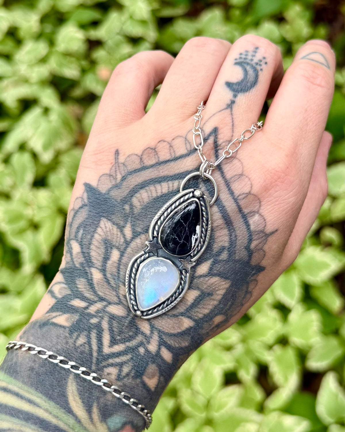 White Buffalo Turquoise & Rainbow Moonstone Talisman Necklace
