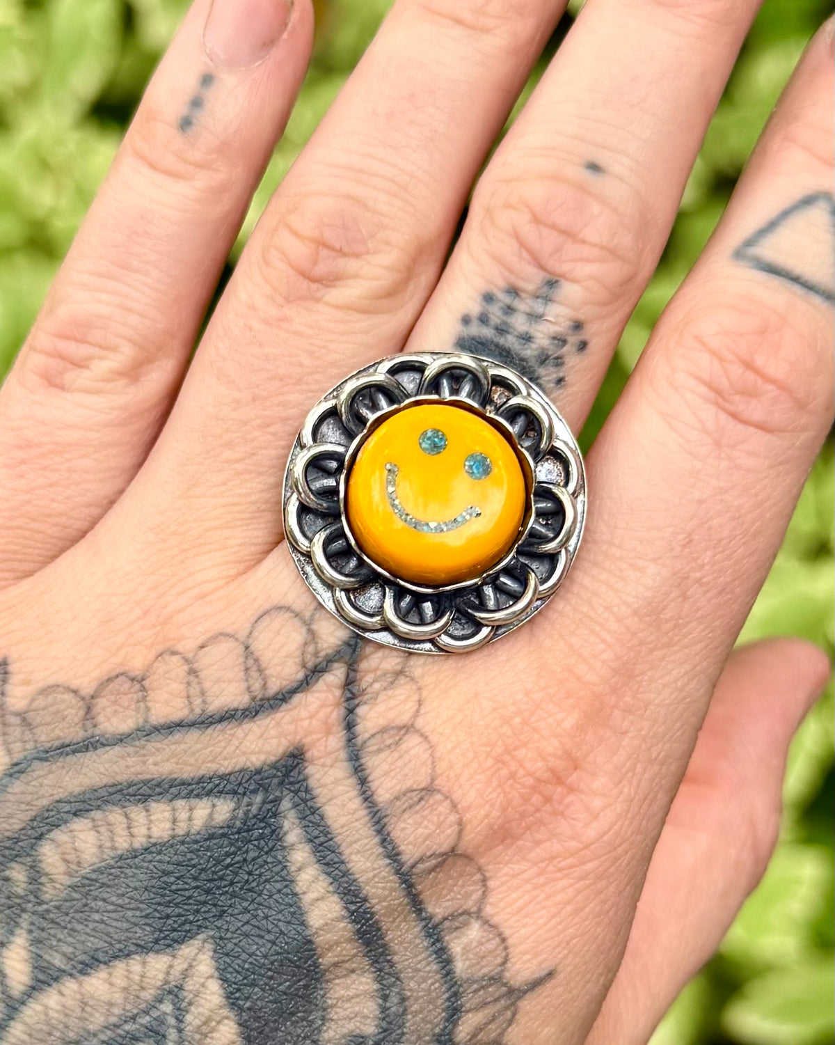 Flower Power Smiley Ring or Necklace — Made to Order