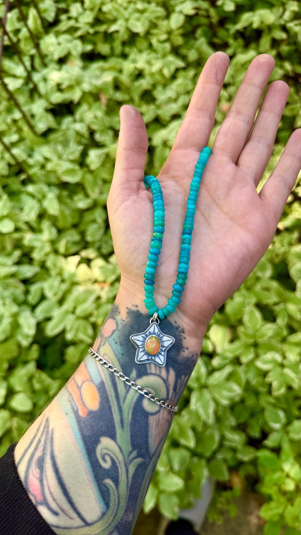 October Star| Ethiopian Opal Bead Necklace with Celestial Pendant