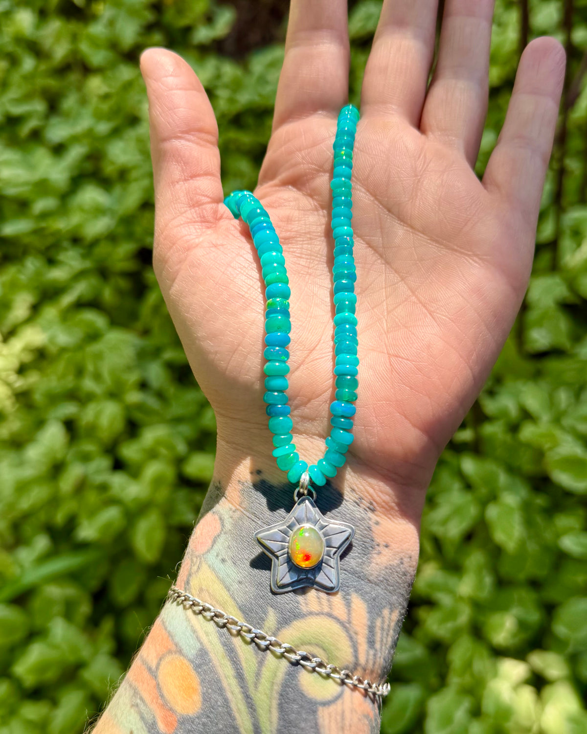 October Star| Ethiopian Opal Bead Necklace with Celestial Pendant