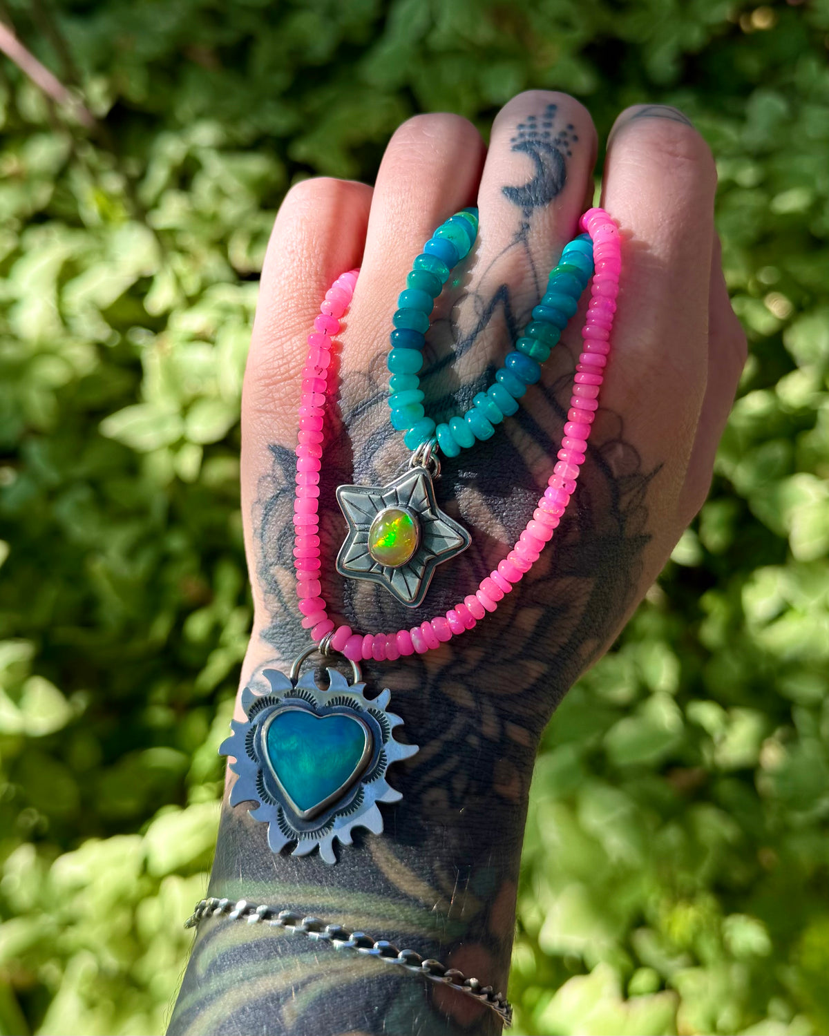 October Star| Ethiopian Opal Bead Necklace with Celestial Pendant