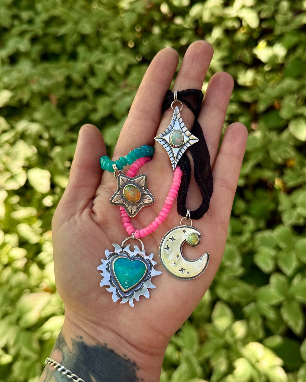 Ethiopian Opal Crescent Moon Pendant