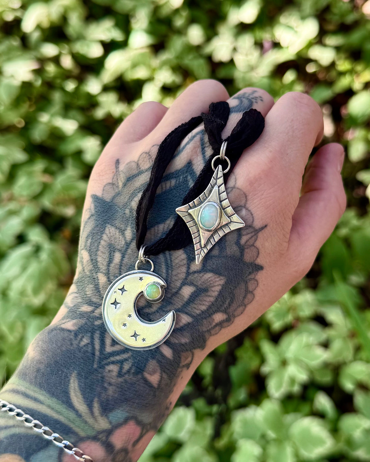 Ethiopian Opal Crescent Moon Pendant