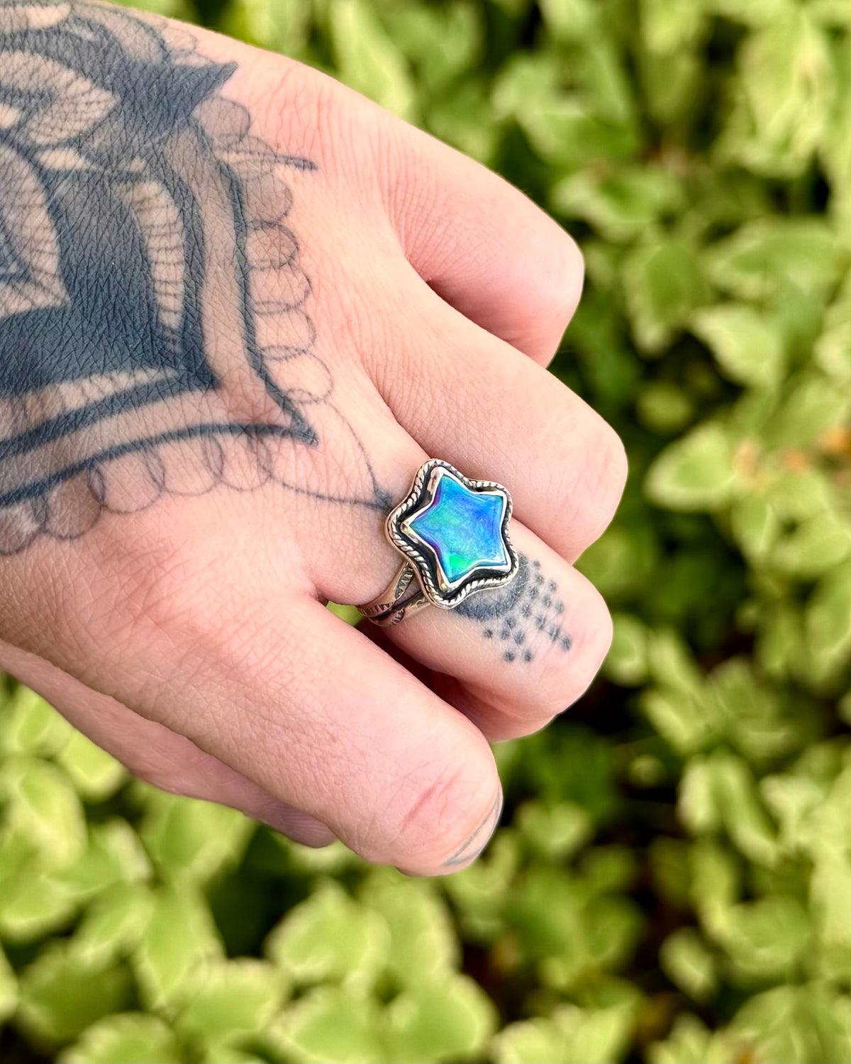 Northern Lights Aurora Opal Star Ring | Size 7