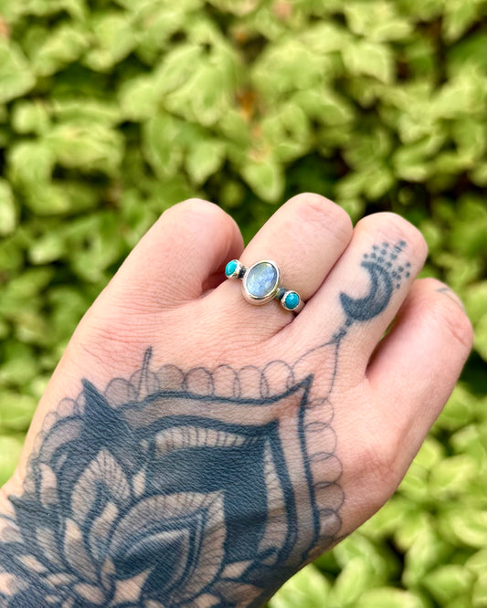 Desert Moon Rainbow Moonstone & Kingman Turquoise | Size 6
