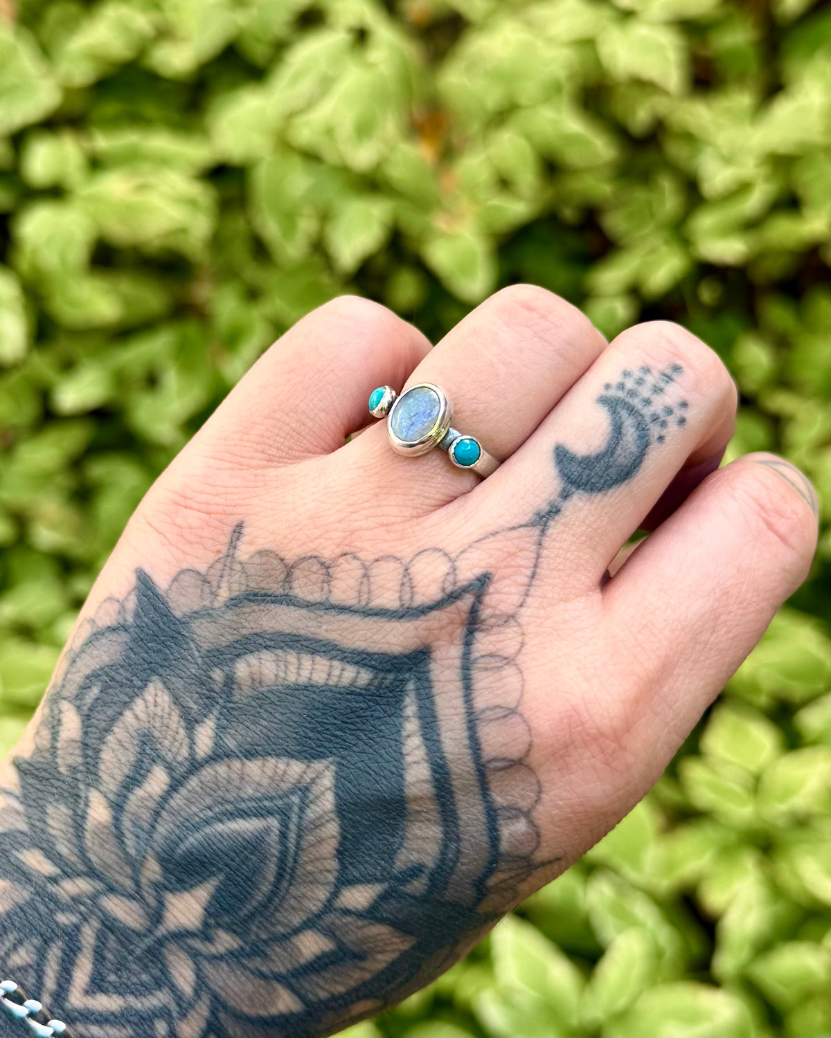 Desert Moon Rainbow Moonstone & Kingman Turquoise | Size 6