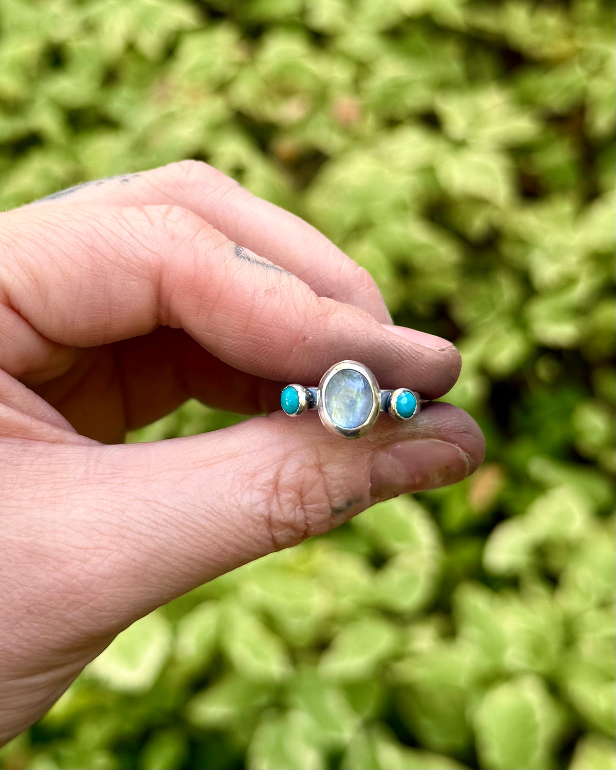 Desert Moon Rainbow Moonstone & Kingman Turquoise | Size 6
