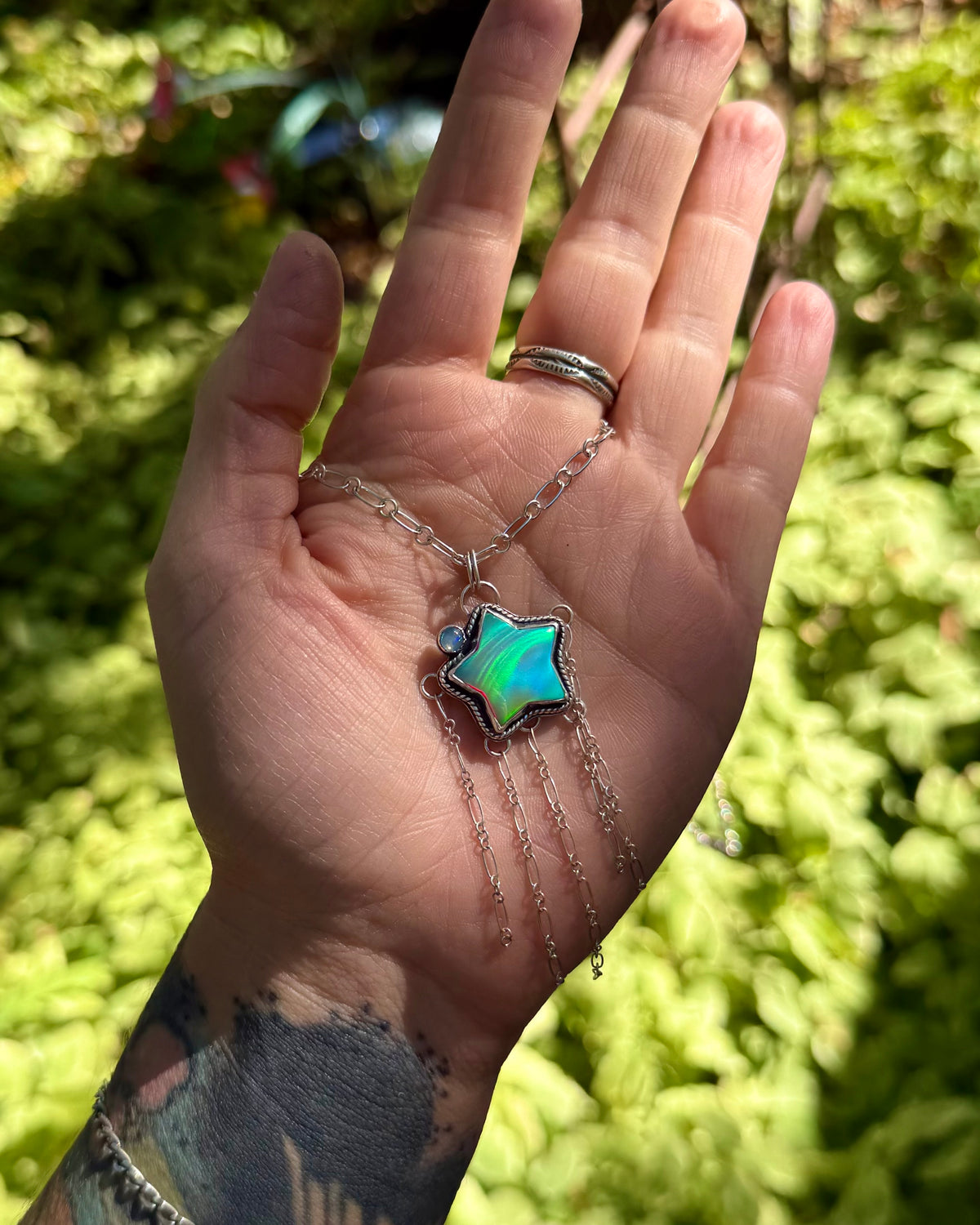 Shooting Star Aurora + Ethiopian Opal Necklace | 20" Sterling Silver Chain
