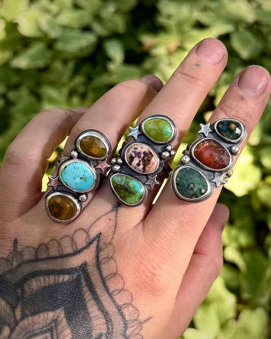 Earth Star Triple Stone Rings | Various Sizes