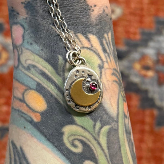 Chunky Garnet & Moon Talisman Necklace