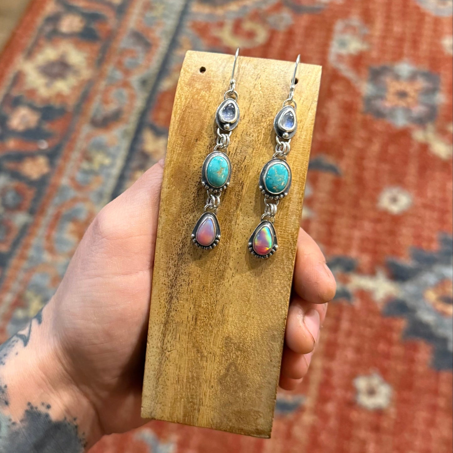 Moonstone, Opal, & Turquoise Dangle Earrings