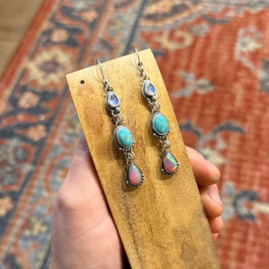 Moonstone, Opal, & Turquoise Dangle Earrings