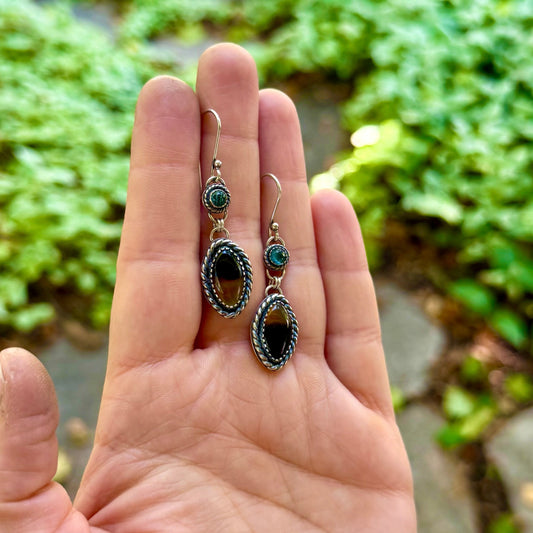 Blue Tourmaline & Montana Agate Dangle Earrings