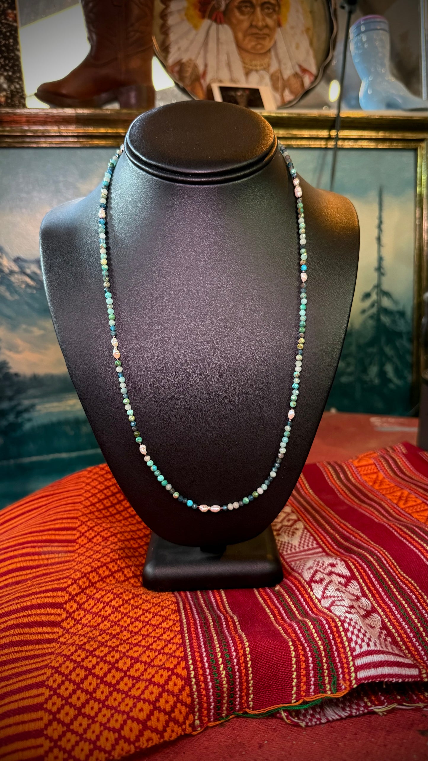 Mixed Stones + freshwater Pearl 22” Layering Necklace