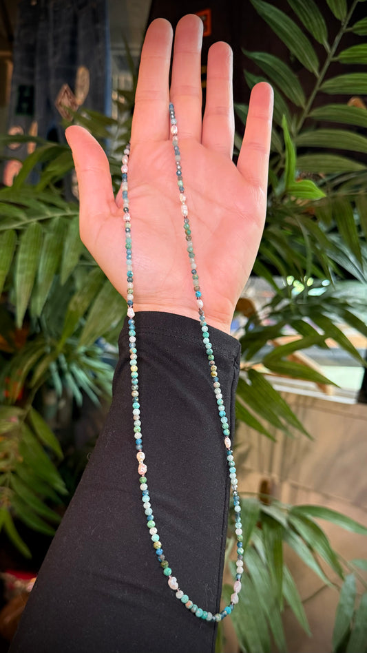 Mixed Stones + freshwater Pearl 22” Layering Necklace