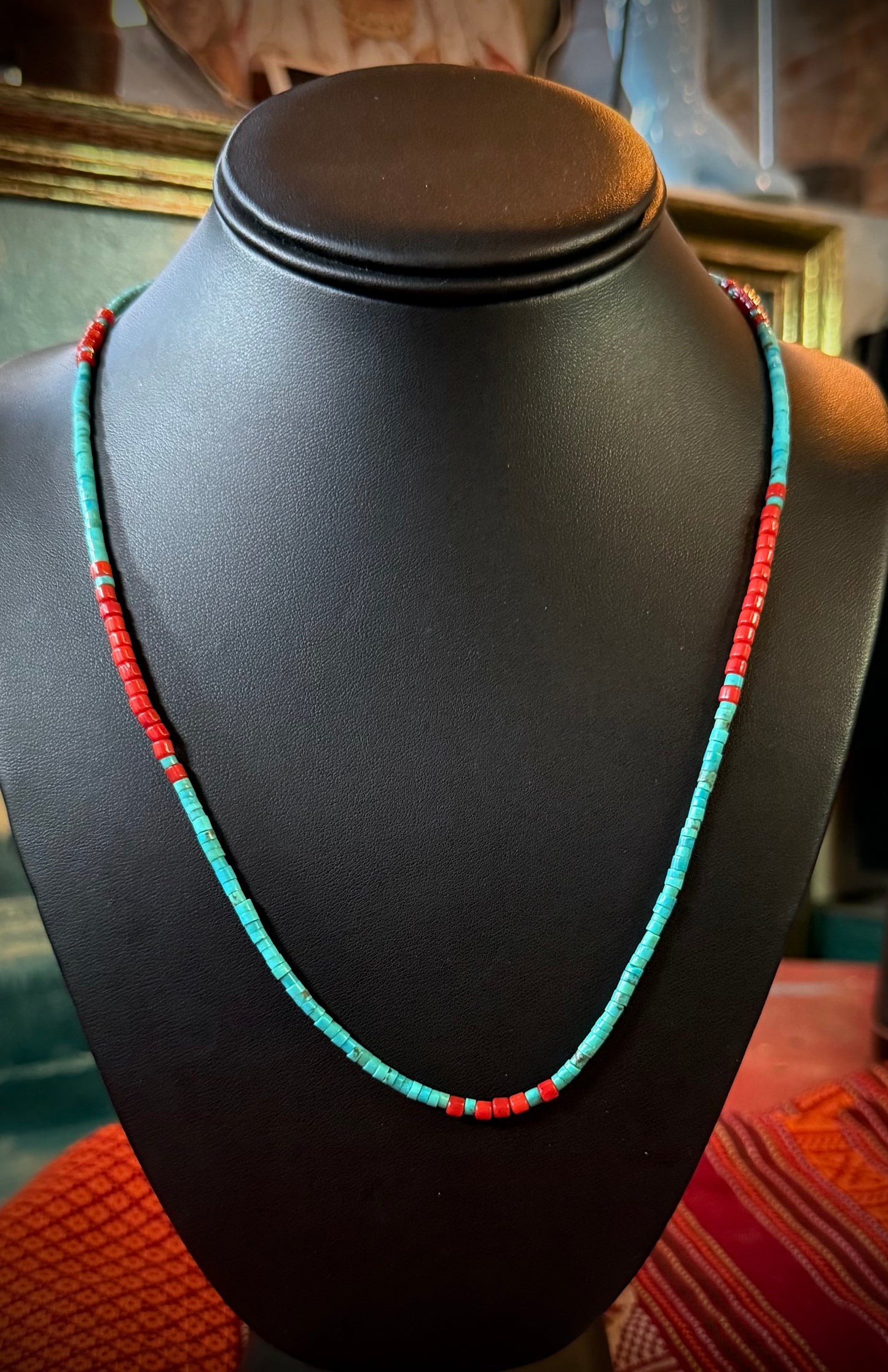 Kingman Turquoise + Mediterranean Coral 20” Necklace
