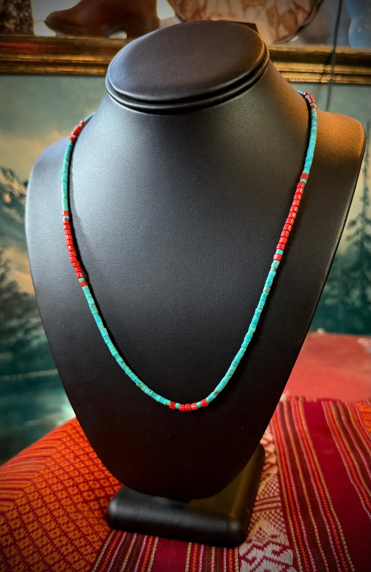 Kingman Turquoise + Mediterranean Coral 20” Necklace