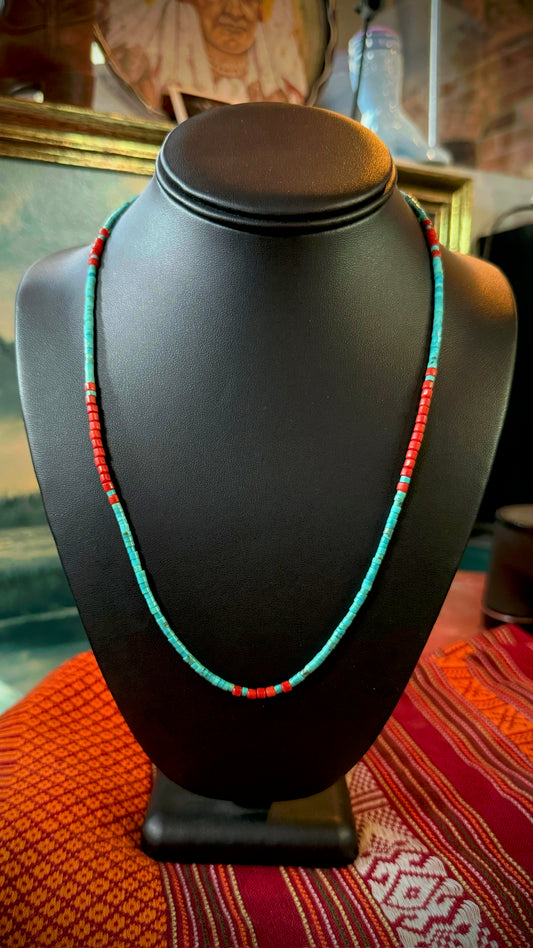 Kingman Turquoise + Mediterranean Coral 20” Necklace