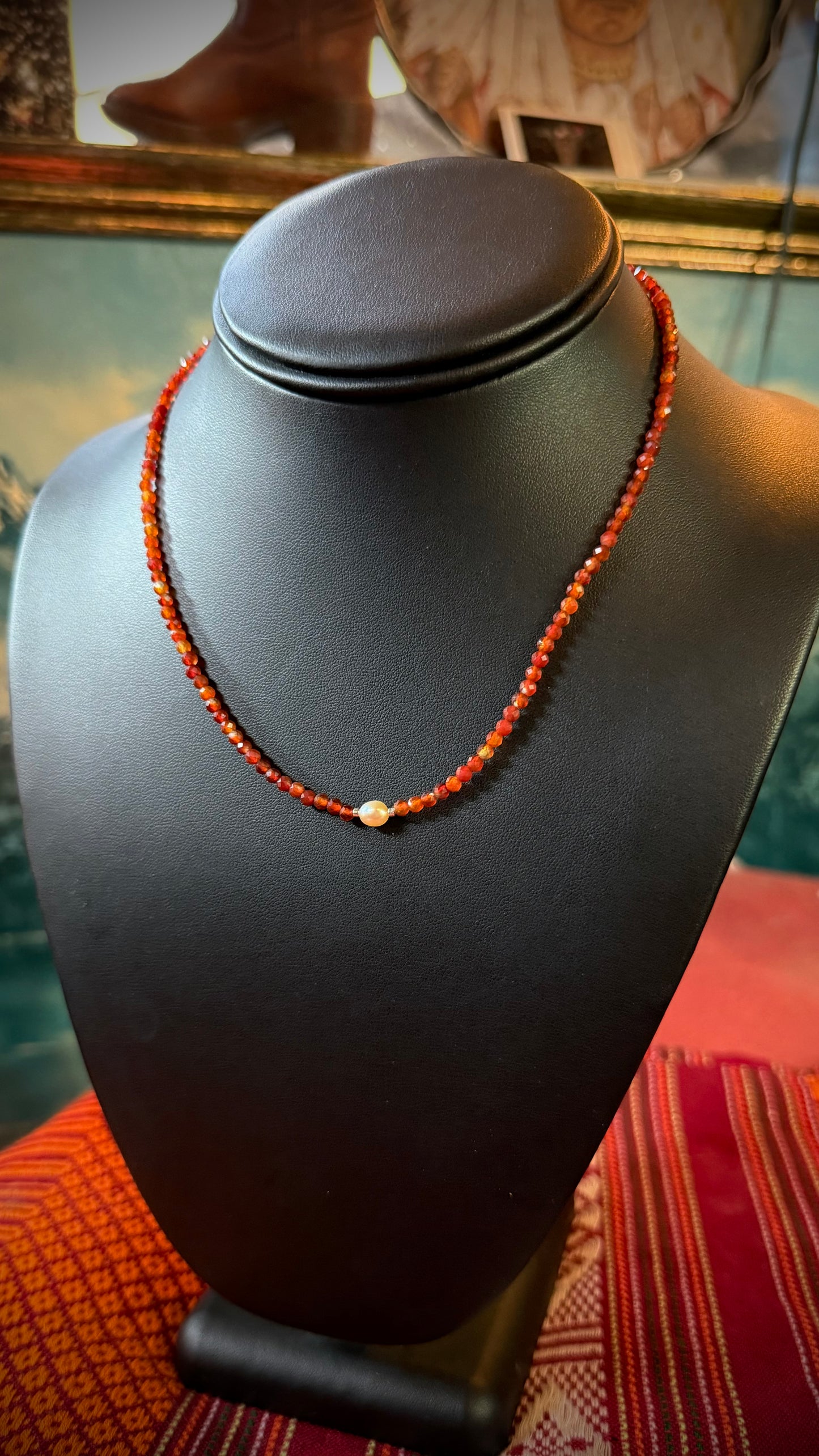 Carnelian + Freshwater Pearl Necklace
