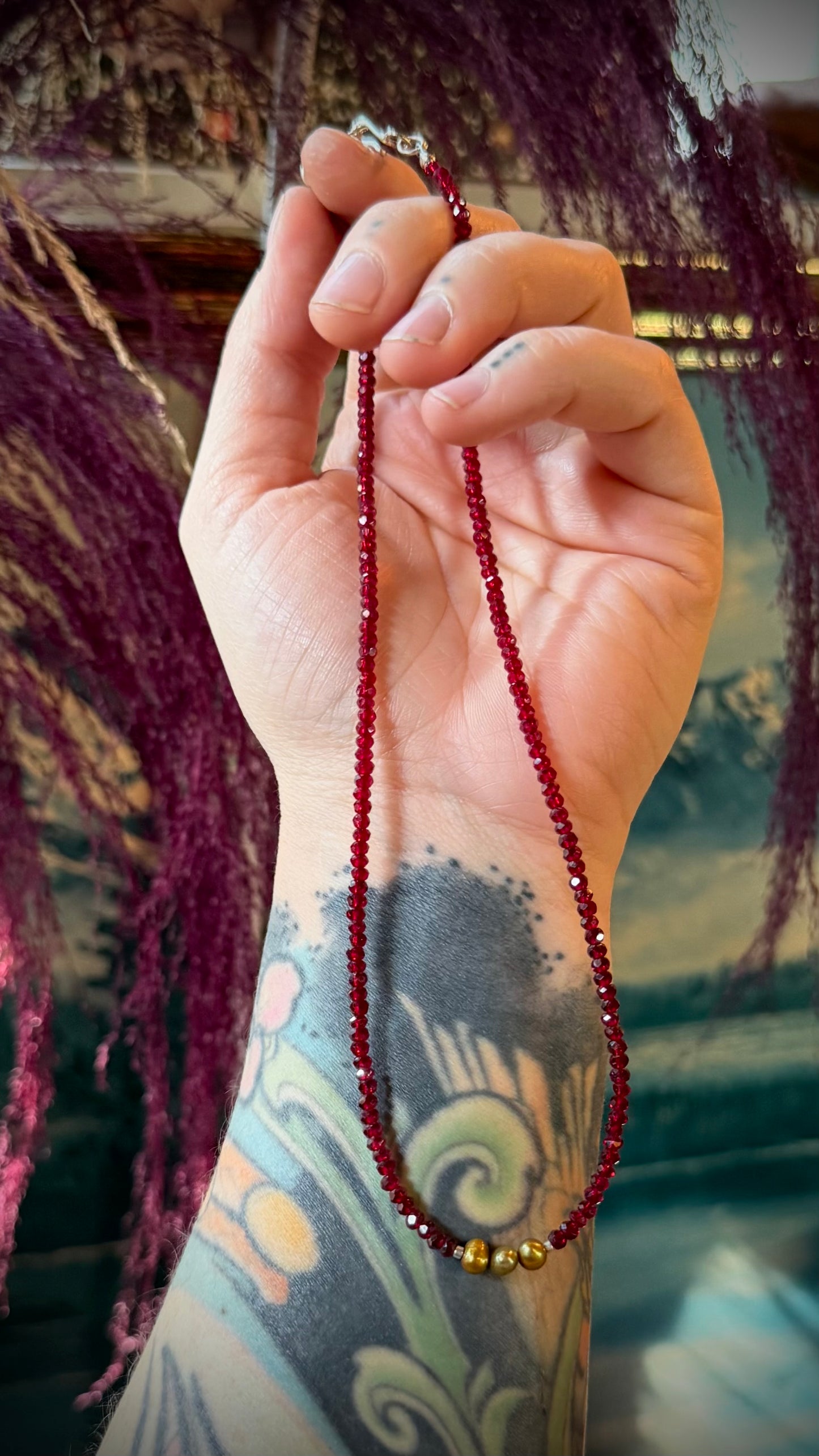 Garnet + Freshwater Pearl Necklace