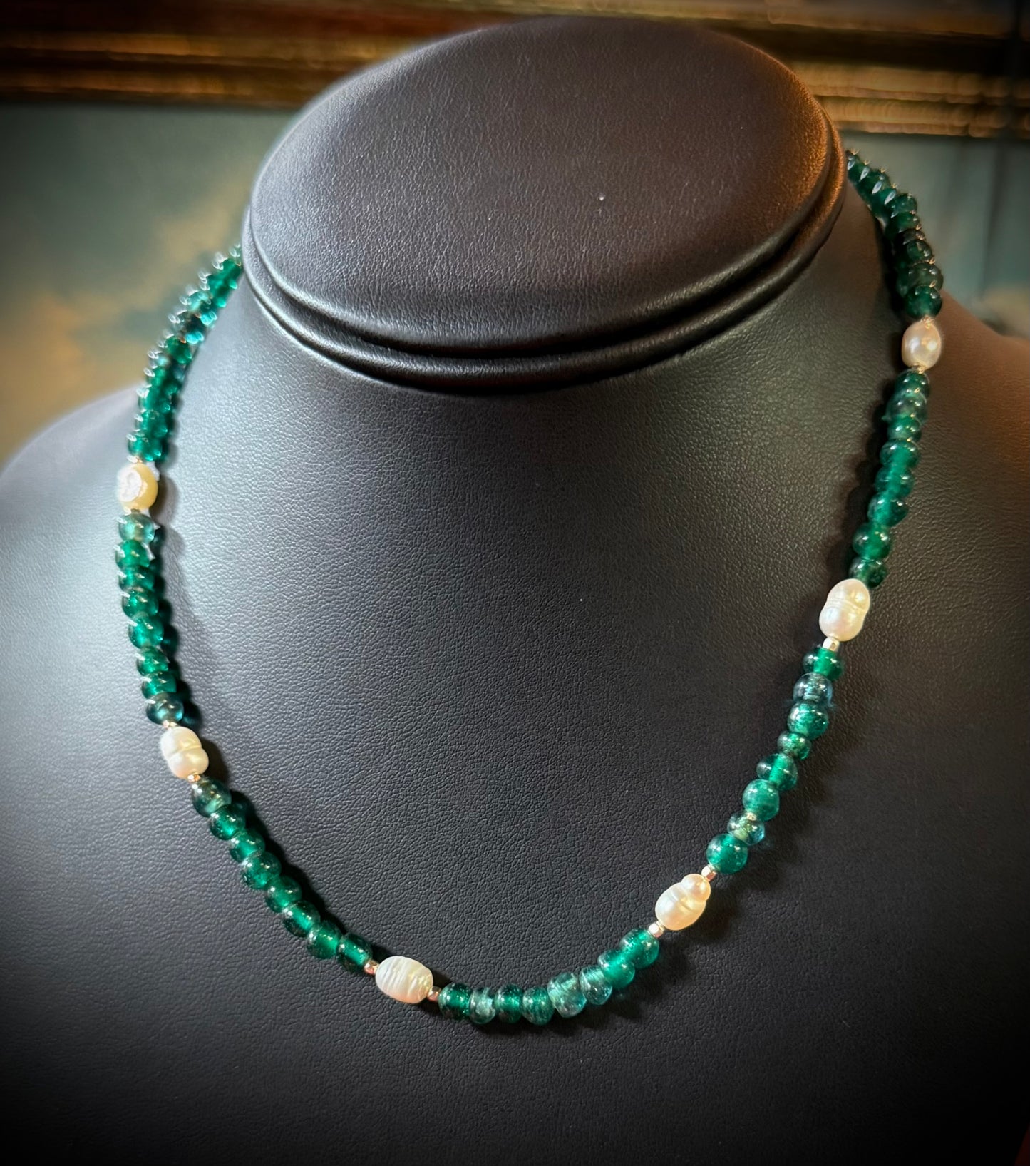 African Glass + Fresh Water Pearl Necklace