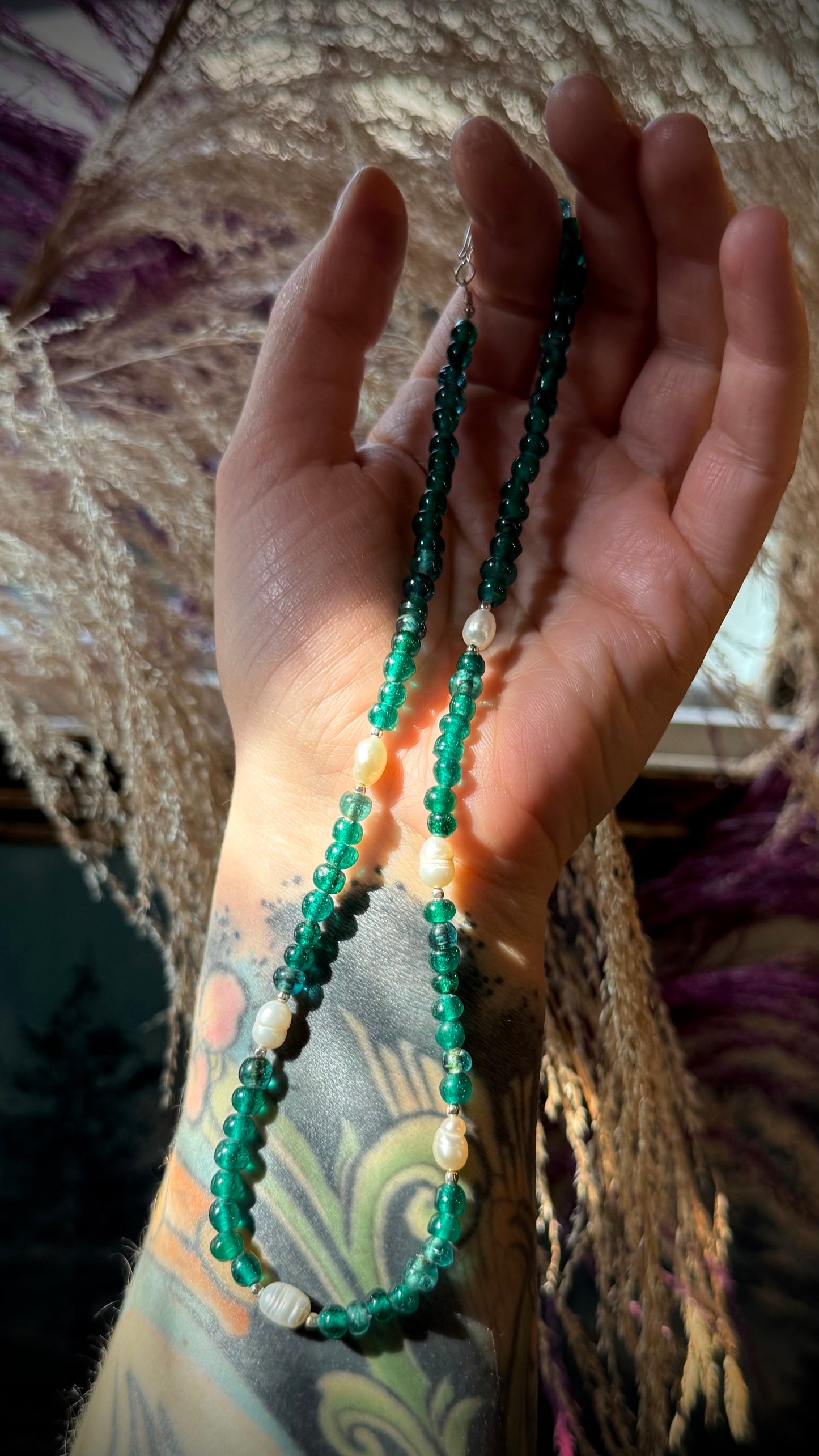 African Glass + Fresh Water Pearl Necklace