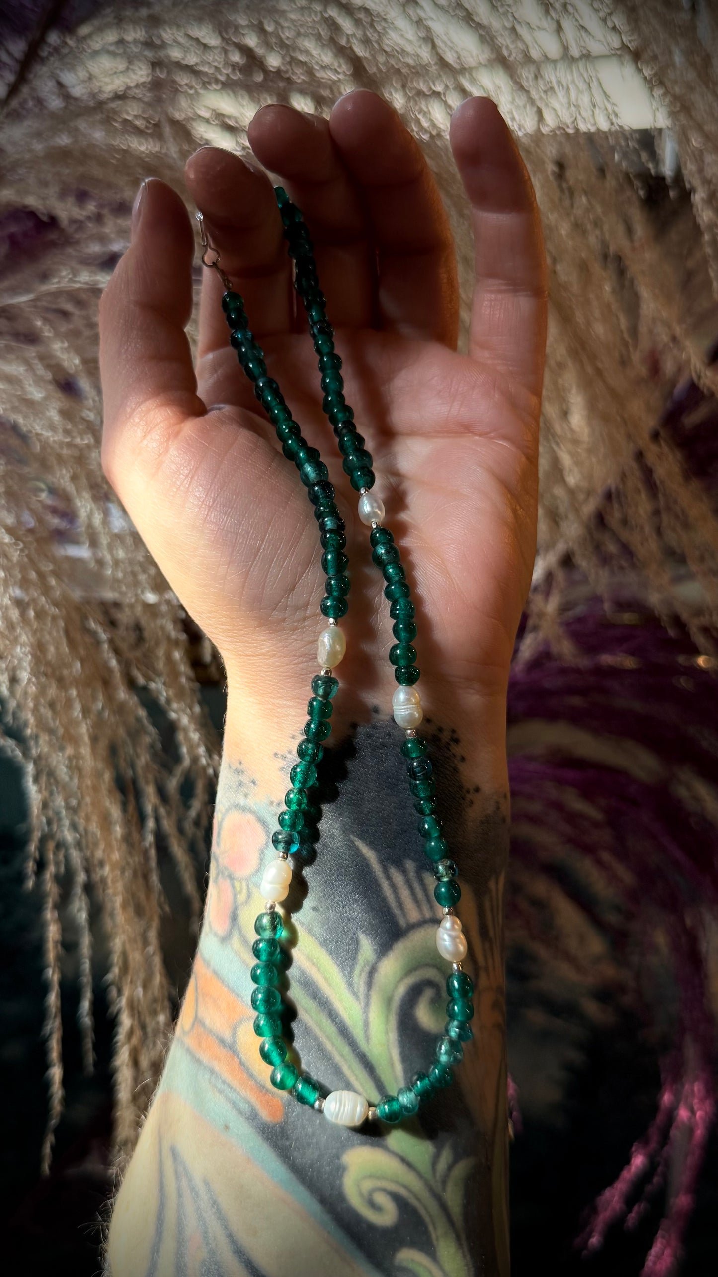 African Glass + Fresh Water Pearl Necklace