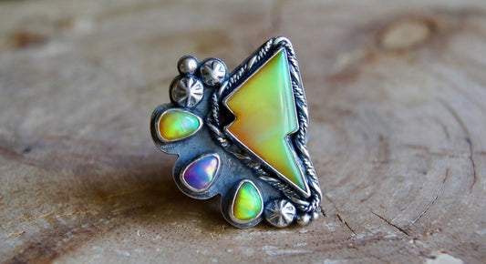 Aurora Opal Bowie Ring - Size 8 - Cosmic Heart Arts